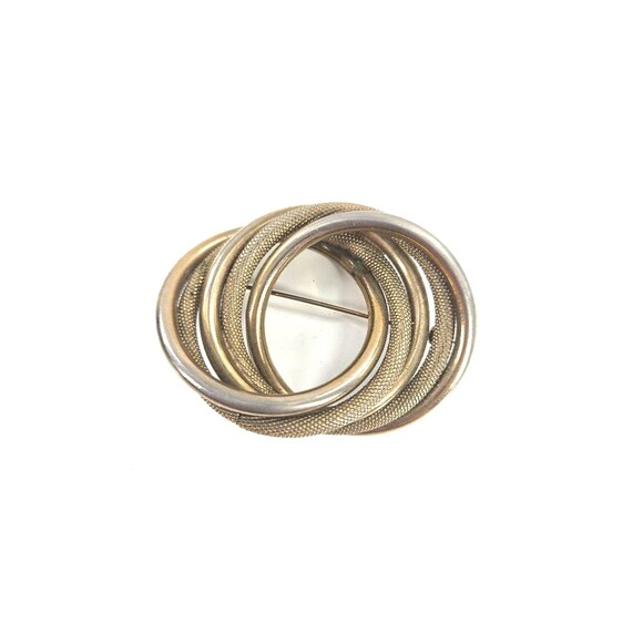 Vintage Marvella Swirl Circle Brooch Pin Gold Tone Mesh Modernist MCM Art Deco - Picture 1 of 7